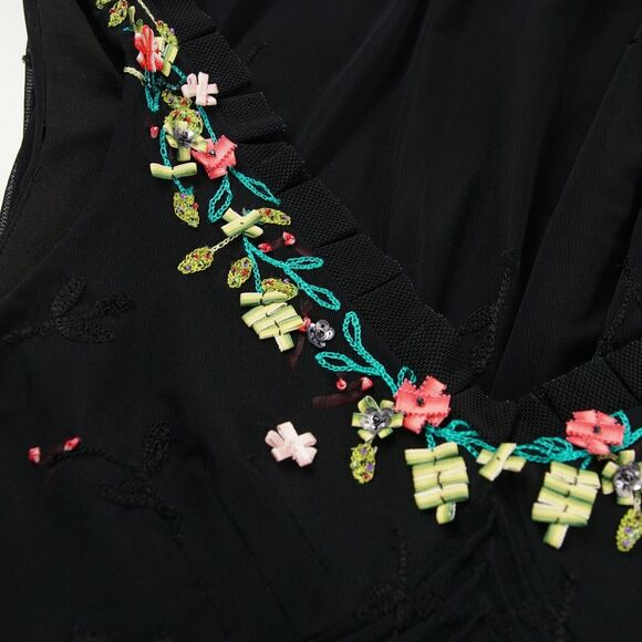 Sue Wong Floral Embroidered Beaded Black Sleeveless Mesh Y2K Dress Womens Sz 4 - Picture 4 of 7